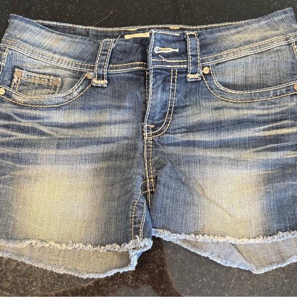 BKE Pants - BKE Blue Jean Shorts with Frayed Hem and Distressed Look